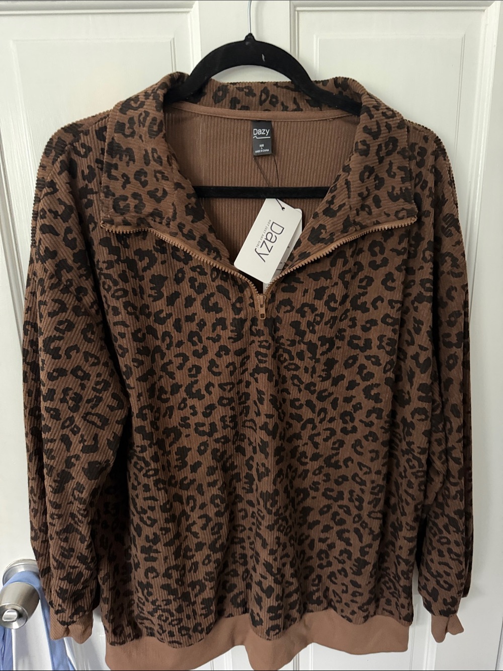 Dazy Women’s Brown Leopard Half-Zip Pullover